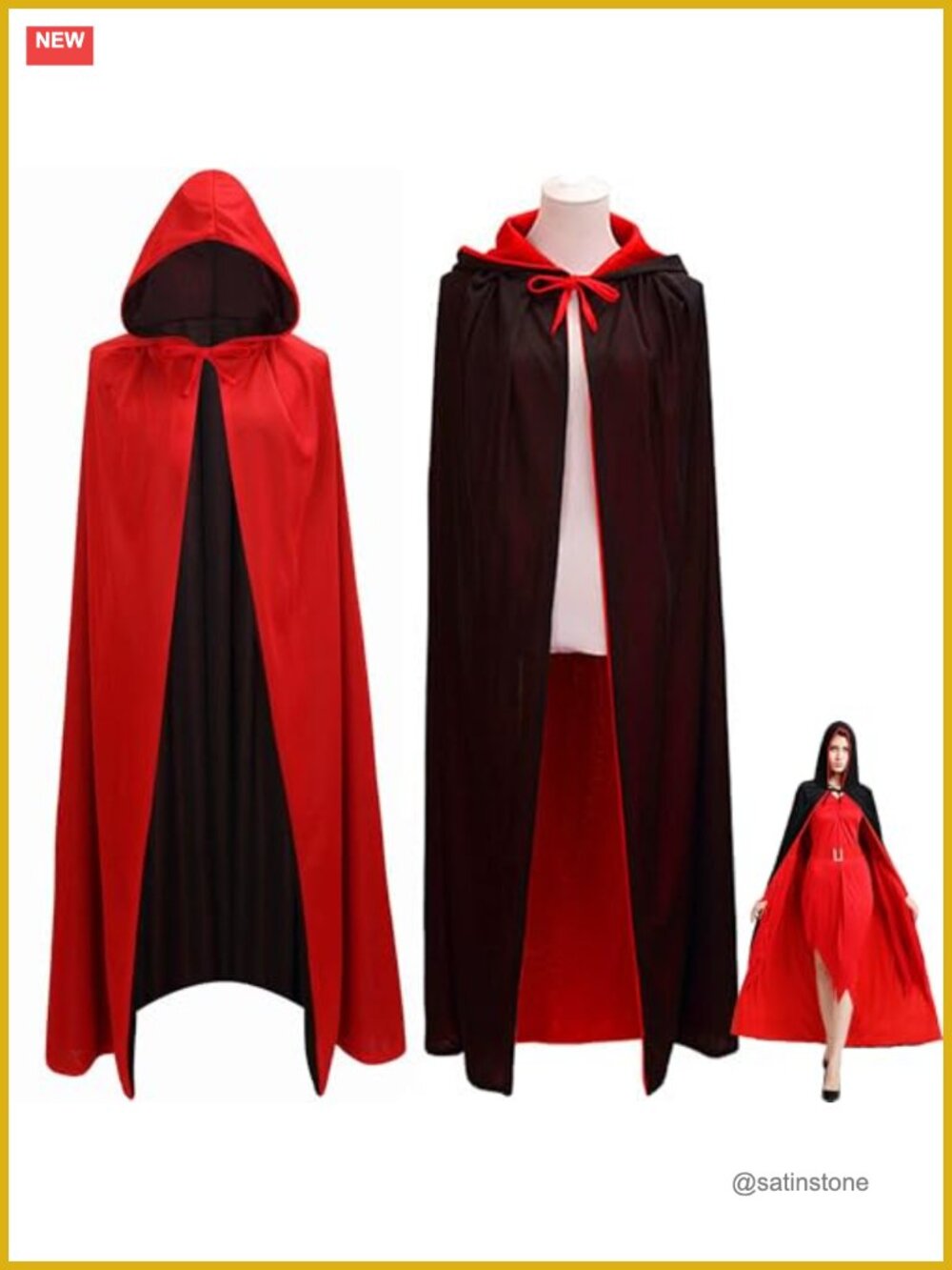 Hooded Vampire Cape Reversible Polyester Cloak Cosplay Halloween